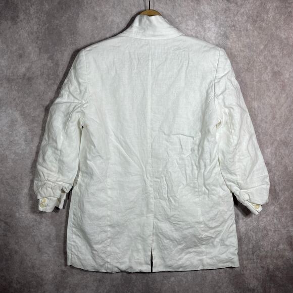 Joie Blazer Jacket Womens 8 White Linen Long Sleeves Collared Pockets Career - Picture 8 of 12